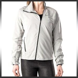 Nike Running‎ gray swoosh Asymmetrical athletic jacket with zipper Sz-M H13